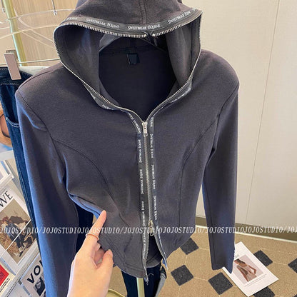 Design sense niche double zipper hooded sweater women's 2023 spring and autumn new fashion slim slim bottoming jacket