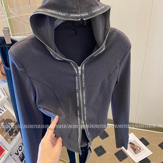 Design sense niche double zipper hooded sweater women's 2023 spring and autumn new fashion slim slim bottoming jacket