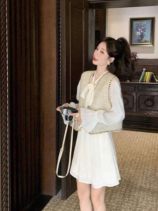 GUOGUOWOMEN Guoguojia French dress women's design sunscreen long-sleeved waist small bubble sleeve skirt 1002