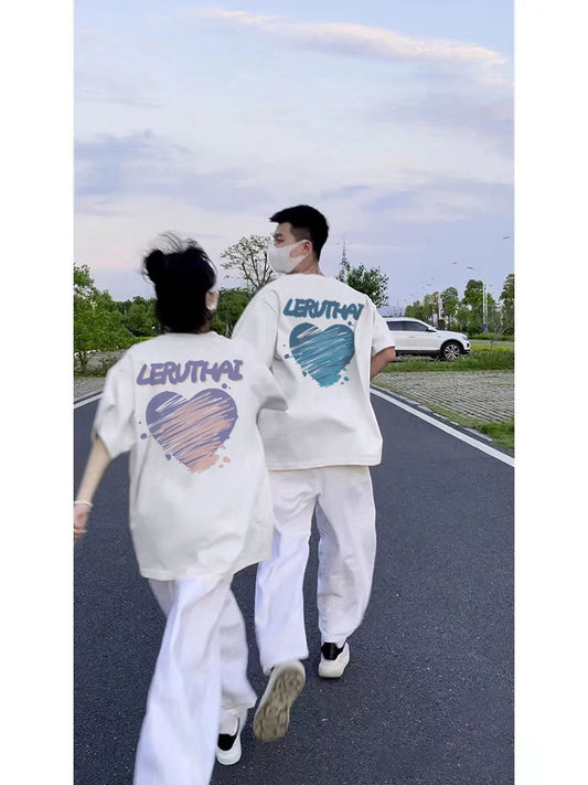 Disoo is not the same couple wear summer short-sleeved t-shirt 2022 summer new trend suit pure cotton trendy brand loose