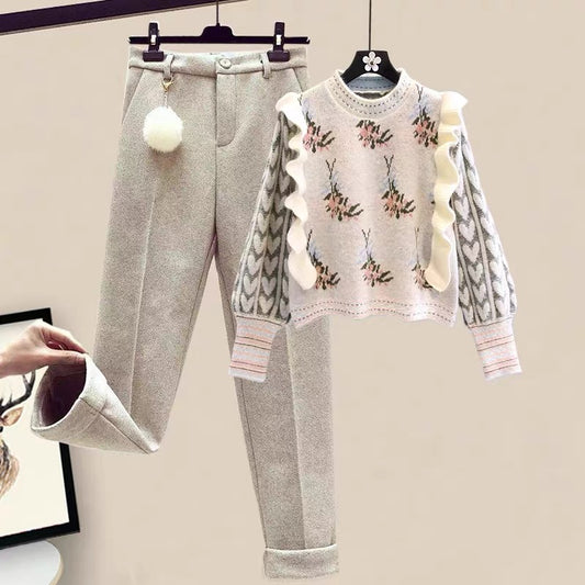 Autumn small fragrance temperament ladies sweater pants woolen pants autumn suit 2022 new women's spring two-piece suit 1805