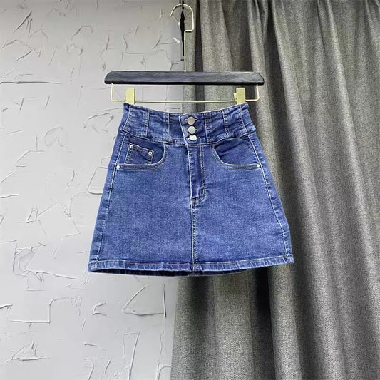 W113 Korean version of women's clothing 2022 early autumn new slim fit and slim package hip A-line culottes single-breasted high-waist denim skirt
