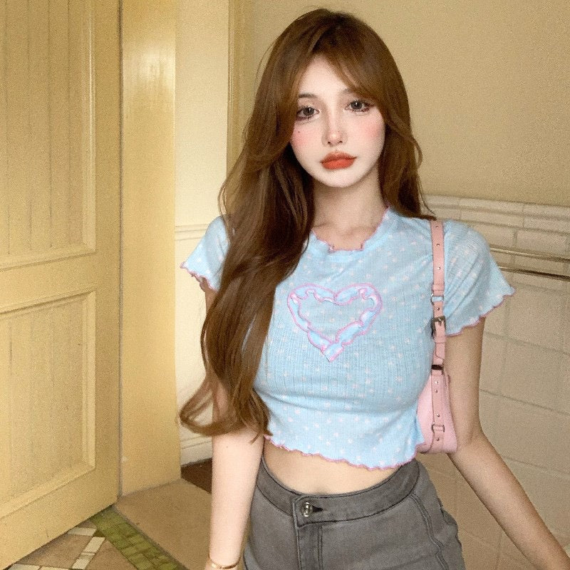 Sweet and spicy BM style love short-sleeved t-shirt women's summer 2023 new hot girl slim slim navel short top ins