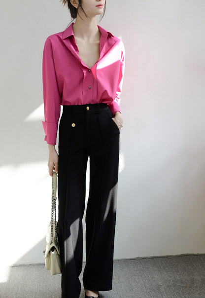TrrStyle full of fashion atmosphere wide-brimmed placket shirt women's long-sleeved loose purple shirt new product