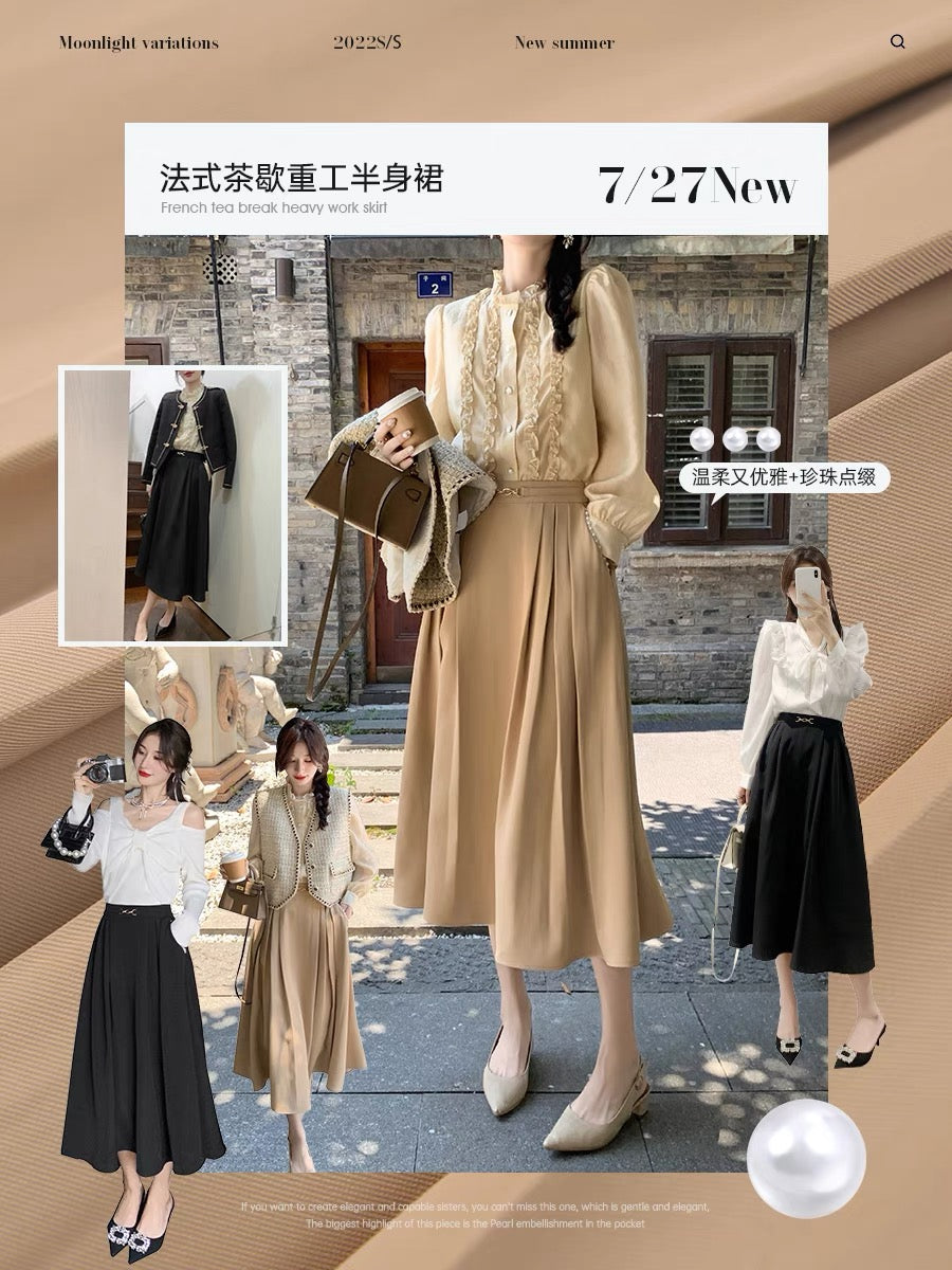 Guoguojia High-waisted skirt women's summer 2022 new casual slimming mid-length temperament all-match a-line skirt 1195