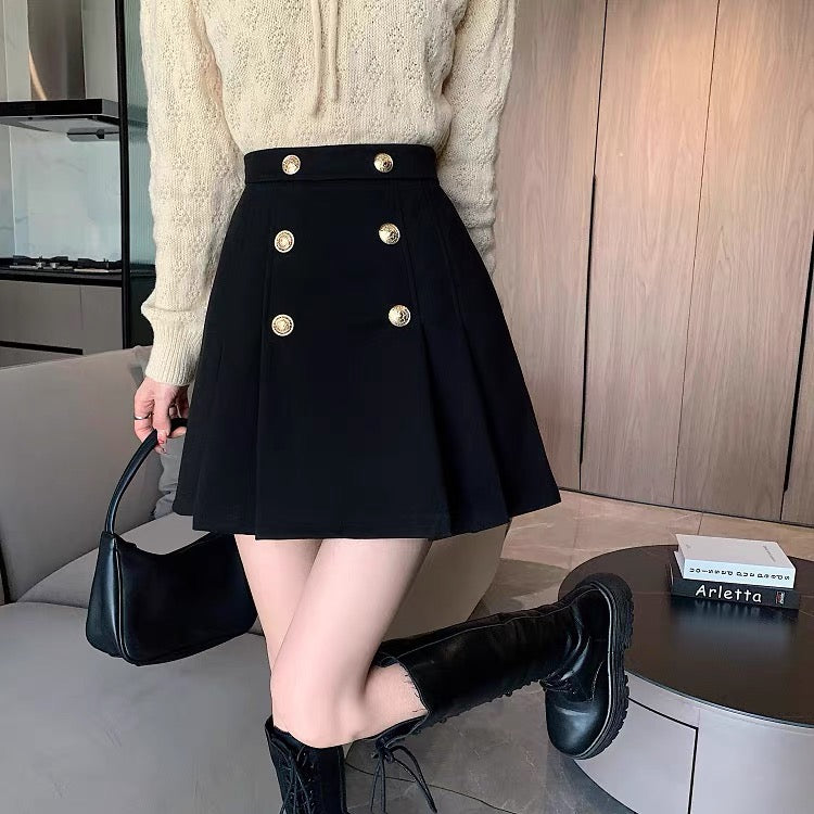 A-line skirt women's autumn and winter popular small tall waist thin woolen anti-light pleated short skirt this year