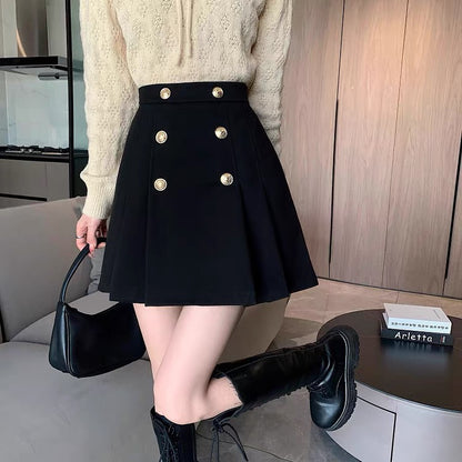 A-line skirt women's autumn and winter popular small tall waist thin woolen anti-light pleated short skirt this year