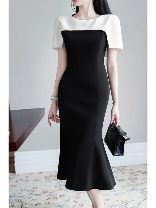 French high-end dress 2022 new female summer ladies and goddess Fan fake two-piece cloak waist fishtail skirt
