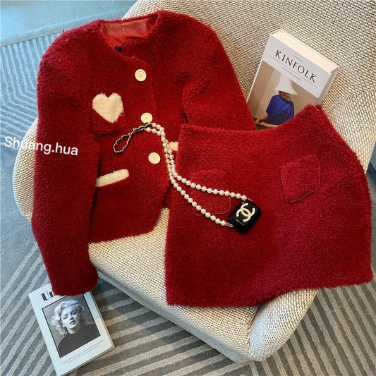 [Original niche] Ladies and gentlemen's small fragrance suit 2022 new women's winter all-match woolen skirt two-piece set