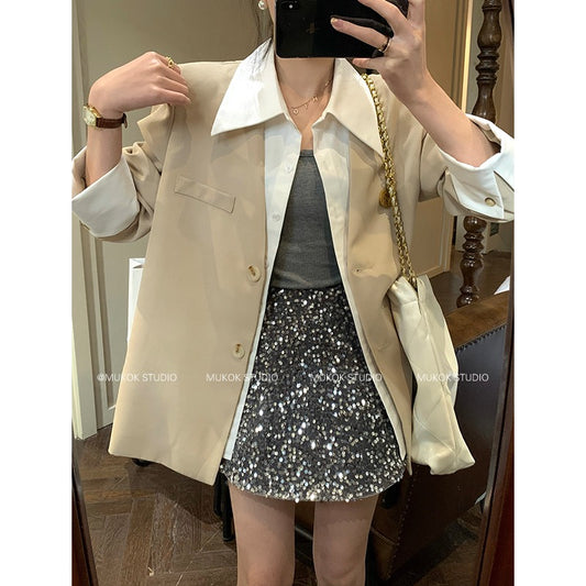 MUKOK fake two-piece suit jacket women's 2023 spring new high-end design sense all-match temperament short jacket