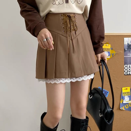 Encore original sweetheart on earth autumn new J drawstring waist lace double layer orthodox pleated skirt skirt female
