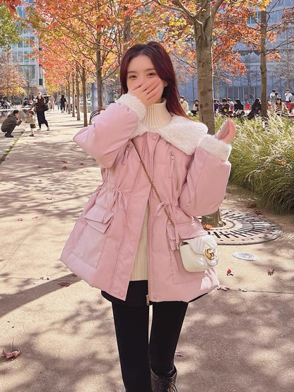 Pink Korean sweet cotton clothing women's winter short section small 2022 new college style milk fufu thickened cotton jacket