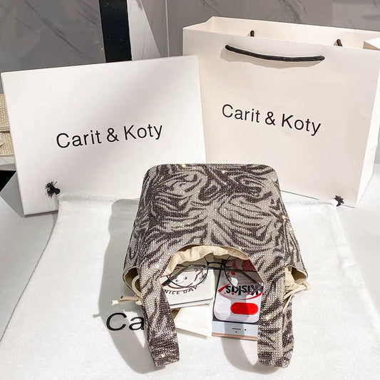 Niche design rhinestone bag female 2021 new trendy original zebra pattern vegetable basket bag with diamond bucket handbag
