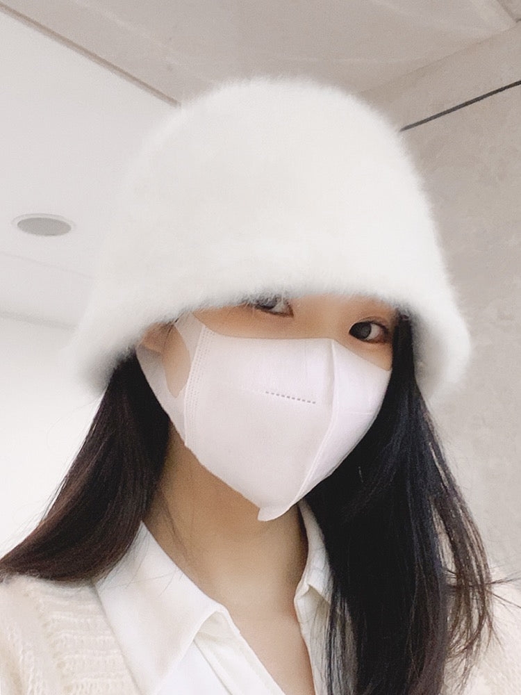 Rabbit fur hat women's autumn and winter 2022 hot style bucket hat big head circumference plush fisherman hat white fur basin hat
