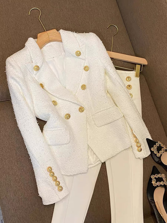 2022 European station women's new autumn and winter retro woolen small waist suit suit jacket female 6850