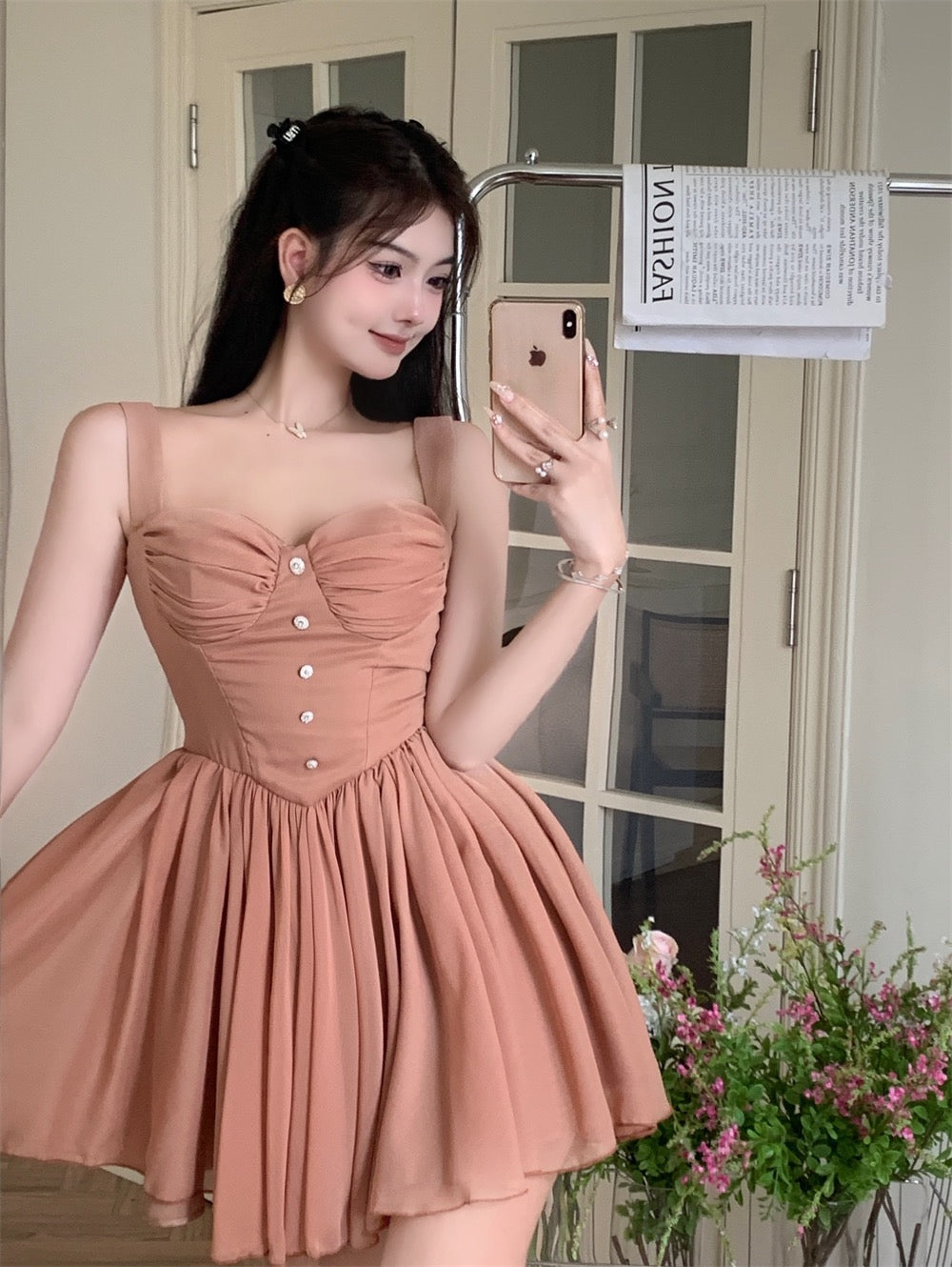 Pure desire pleated sling dress women's summer dress sexy beautiful back short skirt French slim waist a-line tutu skirt