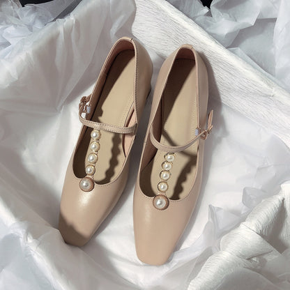 Senyu Haixiang 2023 new leather high-heeled literary T-shaped shoes retro pearl Korean version sweet all-match single shoes