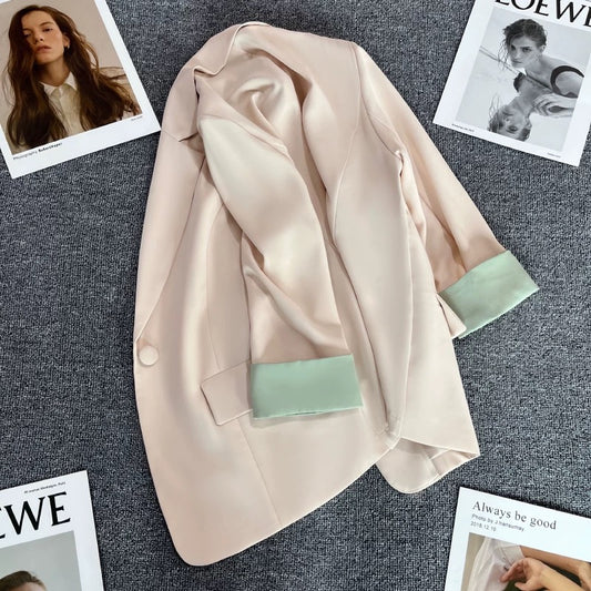 Beige thin stitching suit jacket women's 2022 summer new one button casual design temperament suit 1750
