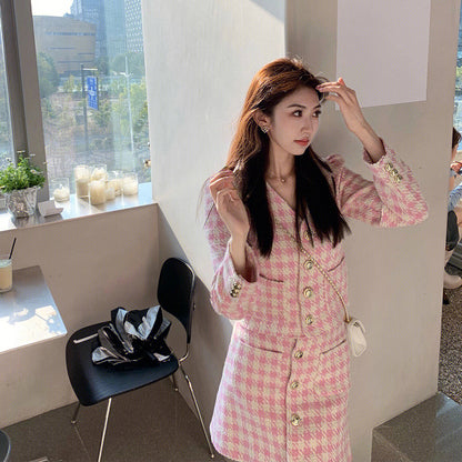 Pink small fragrant wind suit skirt women 2022 autumn new high-end casual fashion celebrity skirt two-piece set