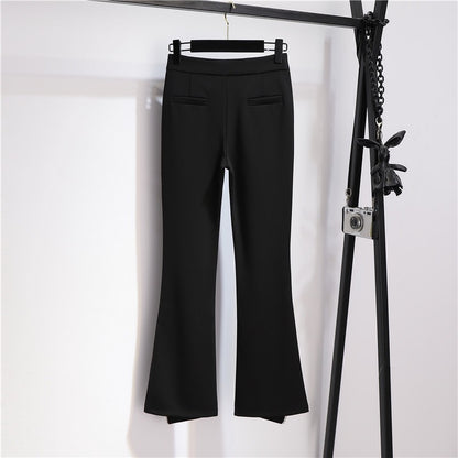 High-waist elastic black bootcut trousers women's cropped trousers fall 2022 irregular slit slim-fit casual trousers