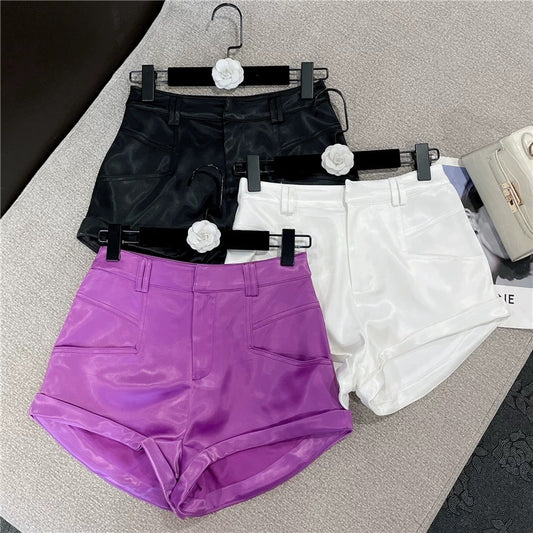 2022 summer new sexy American hot girls all-match slim pearl satin high waist sexy hot pants women's shorts 1607