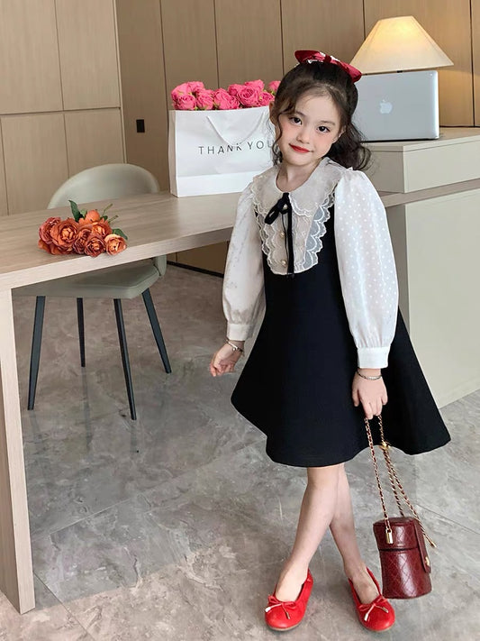 Original Children's Clothing Girls Autumn Dress Small Fragrance Dress 2022 New Big Children Children's Fake Two Ladies Dresses