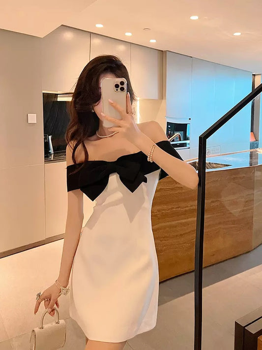 BETTER LS summer dress 2022 new high-end French bow one-shoulder small fragrance dress with waist