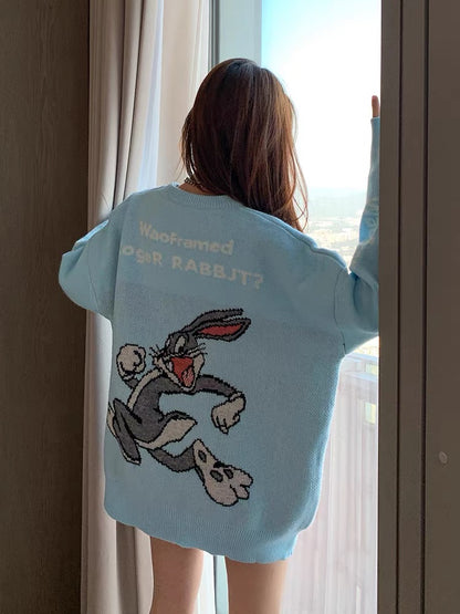 Milk fufu sweater female college style cartoon pattern inner top shirt autumn and winter loose pullover Japanese sweet knitted sweater