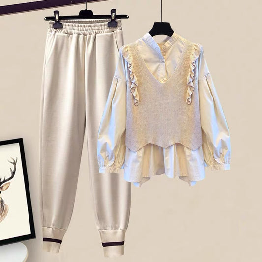 Autumn autumn 2022 new women's sweater shirt fashion suit female spring small two-piece small fragrance style 1186