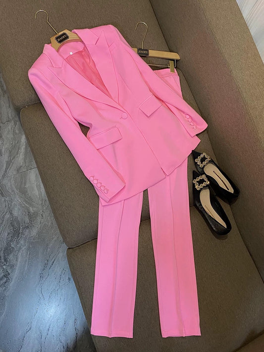 European and American star professional wear fashion one-button cloth button mid-length suit + pencil pants two-piece suit 7074