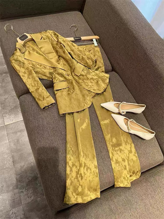 VANLU has a great temperament!  Too free and easy~ Acetate jacquard commuter waist suit + straight pants suit 1721