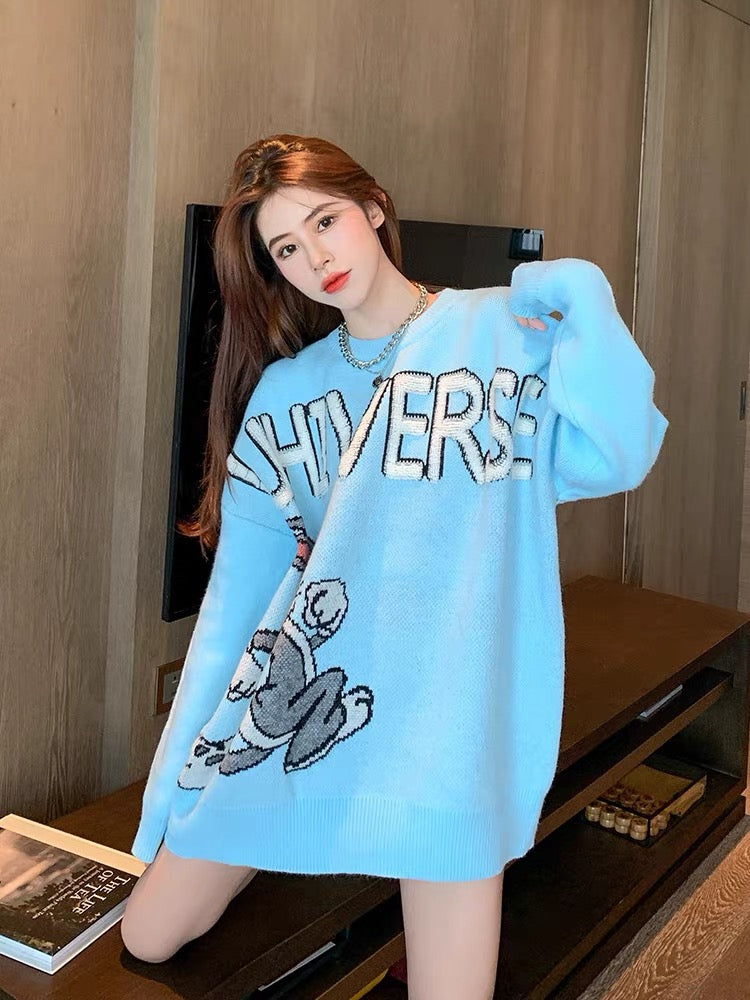Milk fufu sweater female college style cartoon pattern inner top shirt autumn and winter loose pullover Japanese sweet knitted sweater