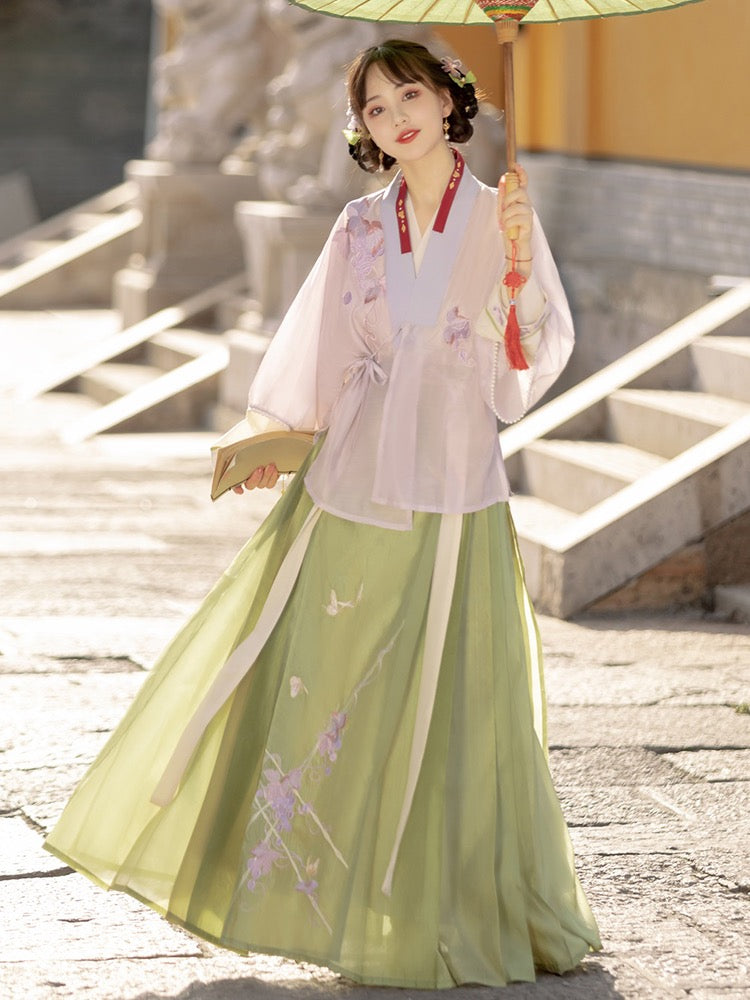 Grape You Huanxi Original Ming Dynasty Hanfu Female Fairy Elegant Chinese Style Collar Shirt Green Horse Face Skirt Full Set Spring and Autumn