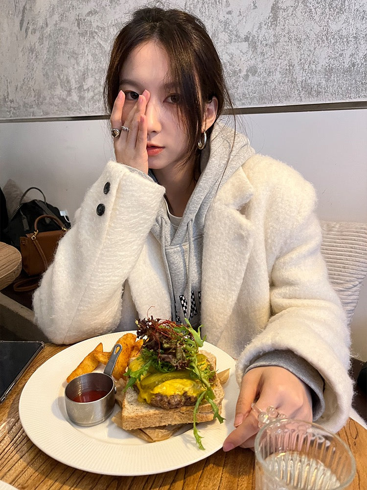 Red man's woolen white coat women's autumn and winter thickened Korean high-end winter clothing rich family's daughter woolen coat