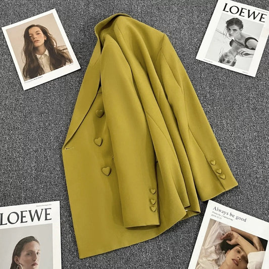 Curry-colored suit jacket women's autumn 2022 new high-end sense love button temperament fried street all-match small suit 1772