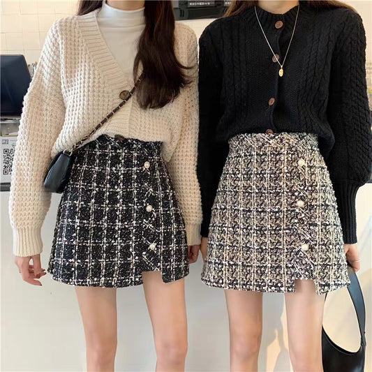 Xiaoxiang style skirt female autumn and winter high waist bag hip A-line short skirt temperament celebrity skirt small man winter
