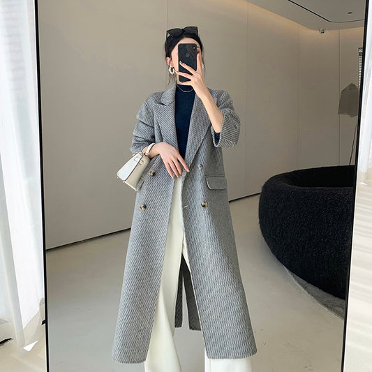 FT GUOGE gray double-sided wool coat 2022 autumn and winter new high-end temperament goddess fan woolen coat
