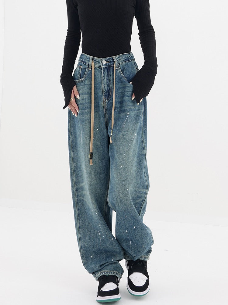 KEN STUDIO2022 new Harem jeans women's autumn and winter with drawstring loose straight pants casual pants pants