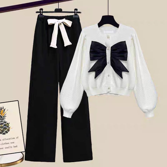 Salty and sweet little man autumn and winter suit 2022 new women's winter sweater wide-leg pants winter two-piece suit