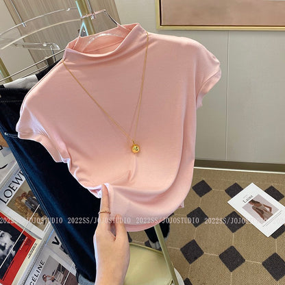 Half-high collar solid color sleeveless T-shirt women's 2023 spring and summer thin section self-cultivation unique special chic hot girl pure desire short top
