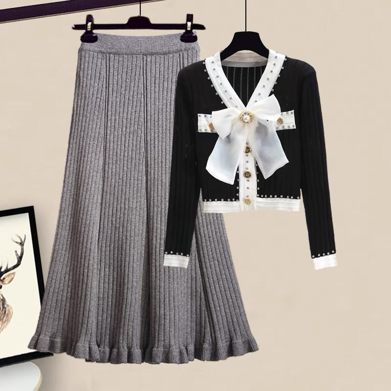 Autumn Xiaoxiang wind small knitted sweater skirt skirt light mature wind women's suit female temperament two-piece set