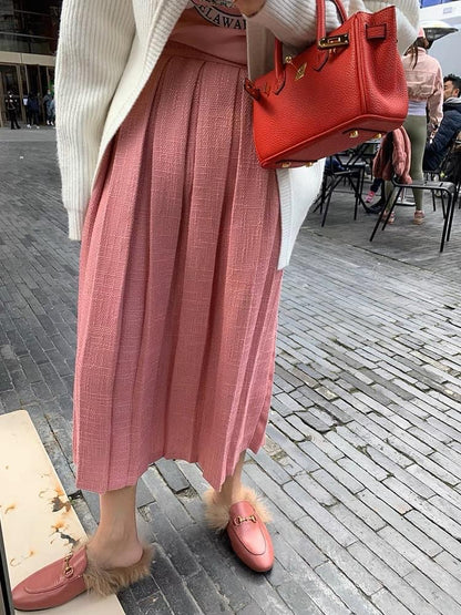 Luoluoxuanjie skirt women's autumn and winter 2021 new Korean version of the pink pleated skirt slim fit slim all-match A-line skirt