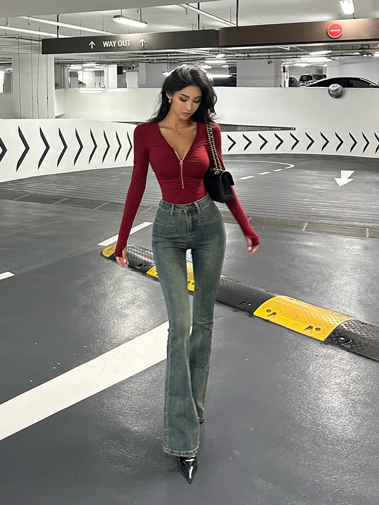 Helen Hip Lifting High Waist Jeans Women [Super Long Legs] Flared Wide Leg Pants Slim Fit Pants