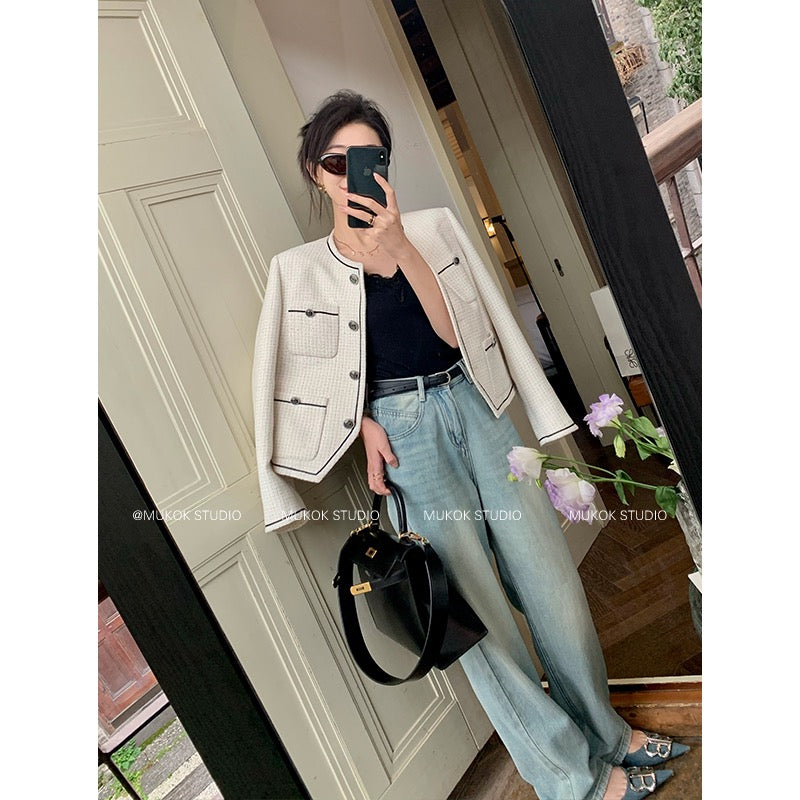 MUKOK Retro Blue Straight Jeans Women 2023 Spring New High Waist Drape Casual Wide Leg Mopping Trousers