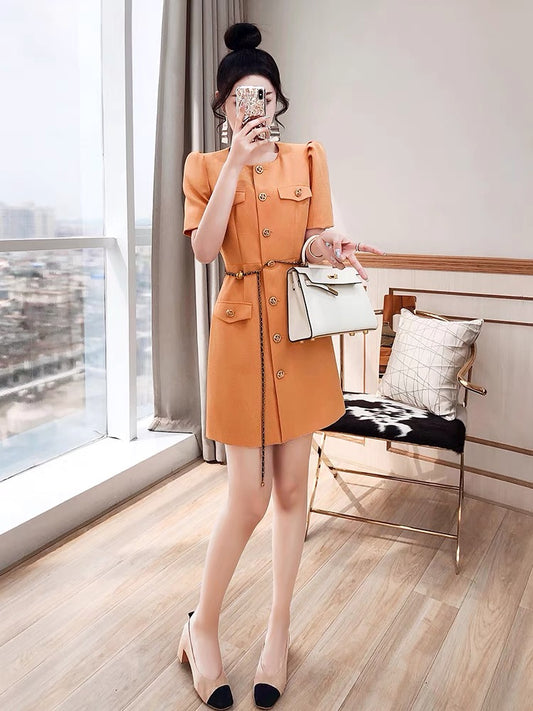 French skirt women's clothing 2022 new summer dress small round neck temperament ladies shirt light familiar sweet dress