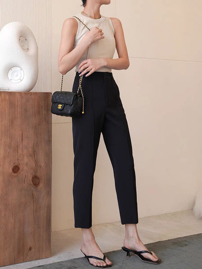 GUS2022 Spring/Summer Rear Split Suit Pants Women's High Waist Slim Straight Ninth Pants Cigarette Pants Casual Skinny Pants