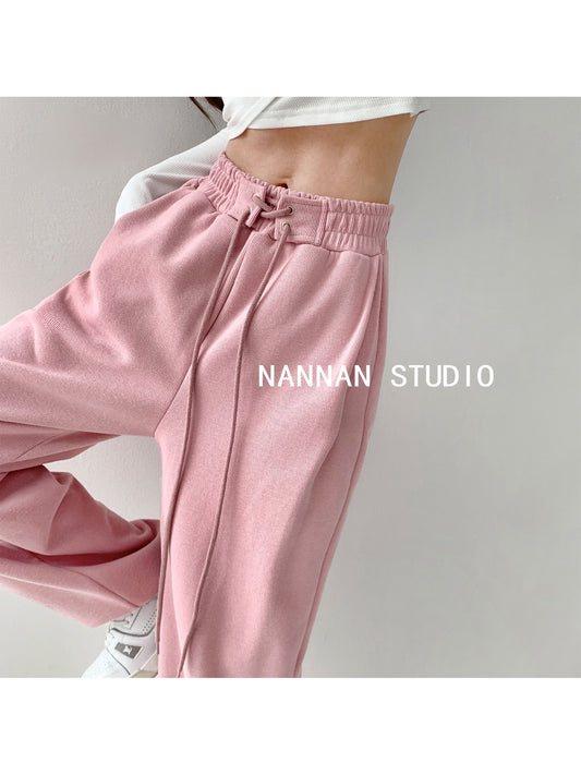 Zhang Xiaonai age-reducing hot girl pink drape loose sports pants women's spring and summer drawstring high-waisted foot-mopping trousers