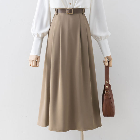 Skirt women's high-end sense of spring 2022 new high-waist slim mid-length a-line skirt small temperament