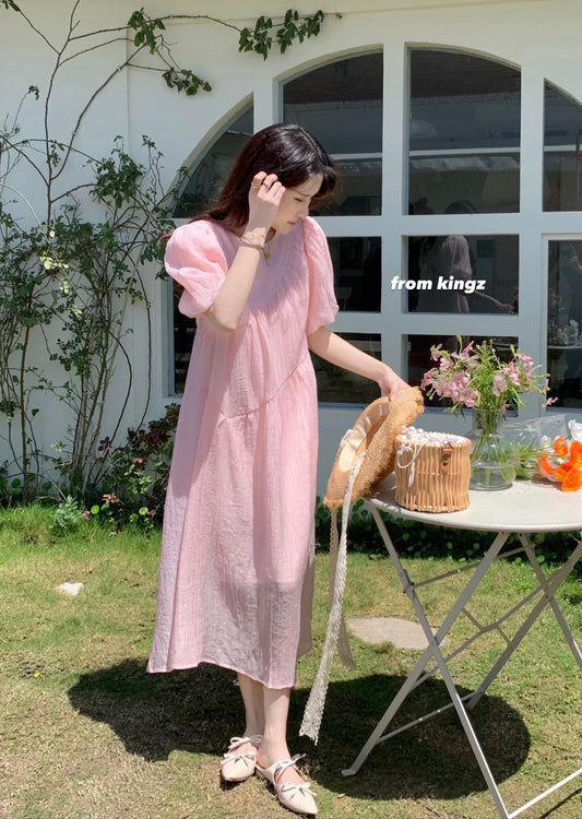 Pink Puff Sleeve Doll Skirt Summer 2023 New Korean Style Temperament French Princess Dress Women's Dress