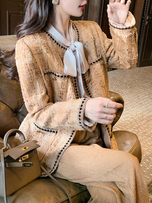 GUOGUOWOMEN Guoguojia 2022 new tweed top temperament French heavy industry small fragrance coat women 1004